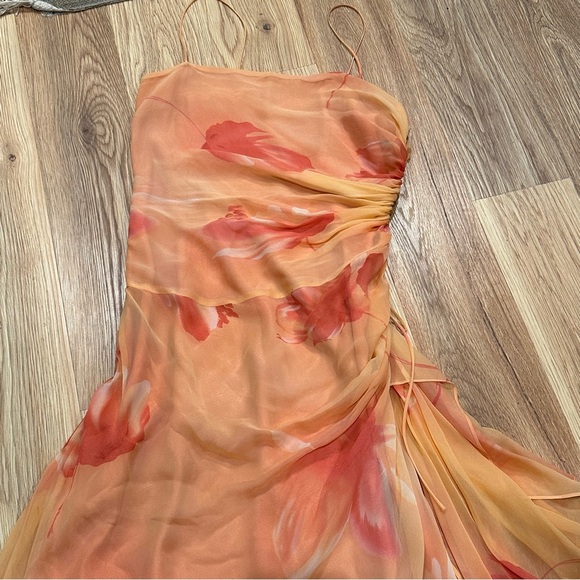 Vintage Shelli Segal Peach Silk Dress by Laundry Size 4 | Watercolor Gown - Picture 12 of 12